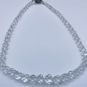 Vintage Silver Clear Crystal Quartz Graduated Beaded Necklace